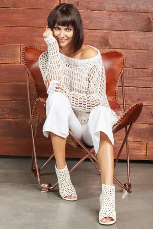 Pima Cotton Fisherman Boatneck Fishnet Sweater