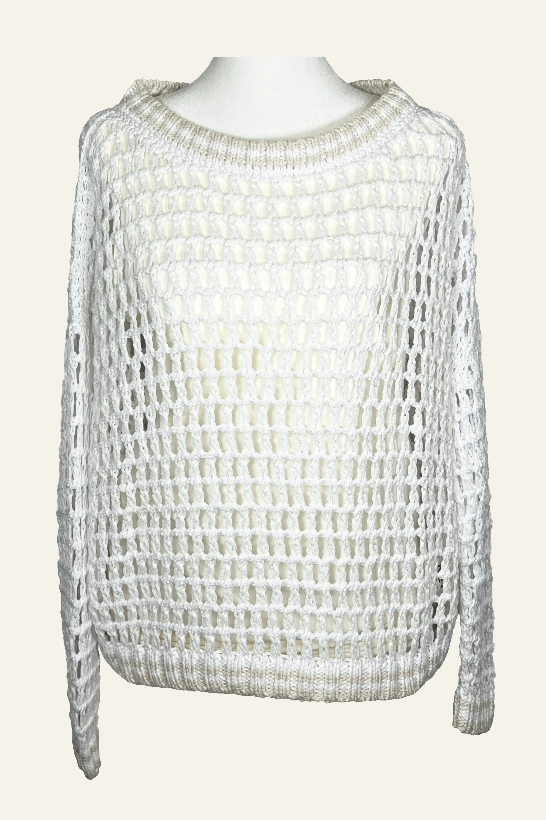 Pima Cotton Fisherman Boatneck Fishnet Sweater