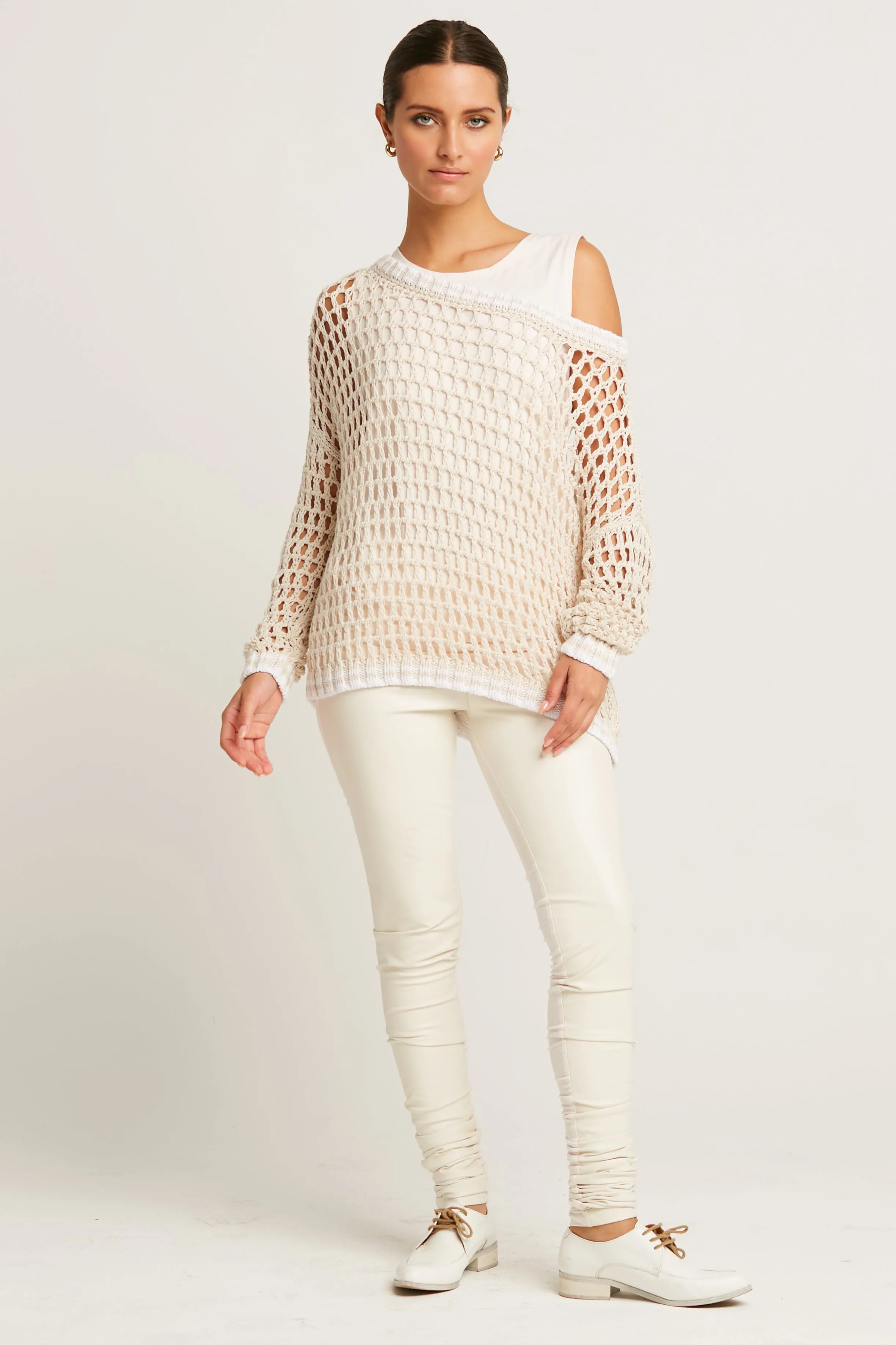 Pima Cotton Fisherman Boatneck Fishnet Sweater
