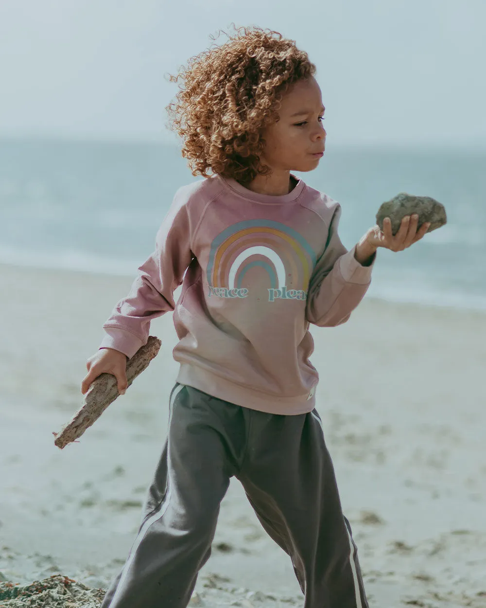 Pink Peace Please Slogan Print Sweatshirt