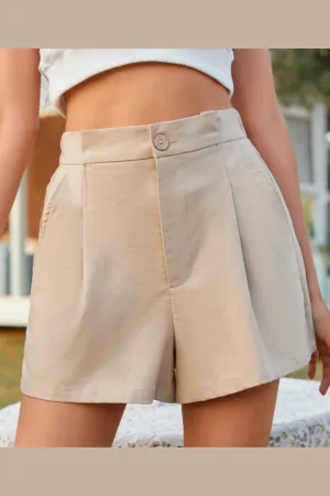 Pleated High Rise Shorts Beige