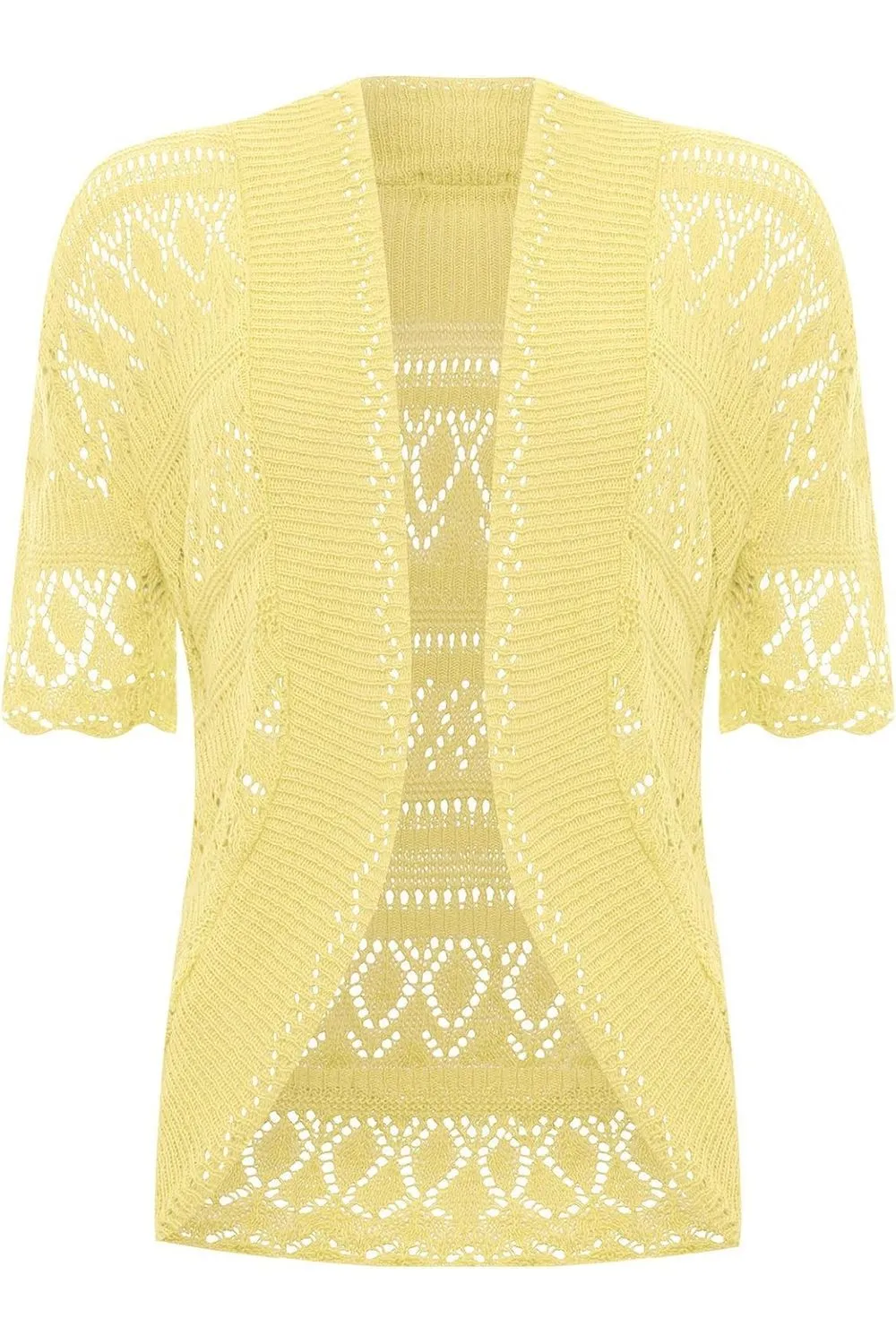 Plus Size Knitted Crochet Short Sleeve Shrug - White Wine Yellow Turquoise