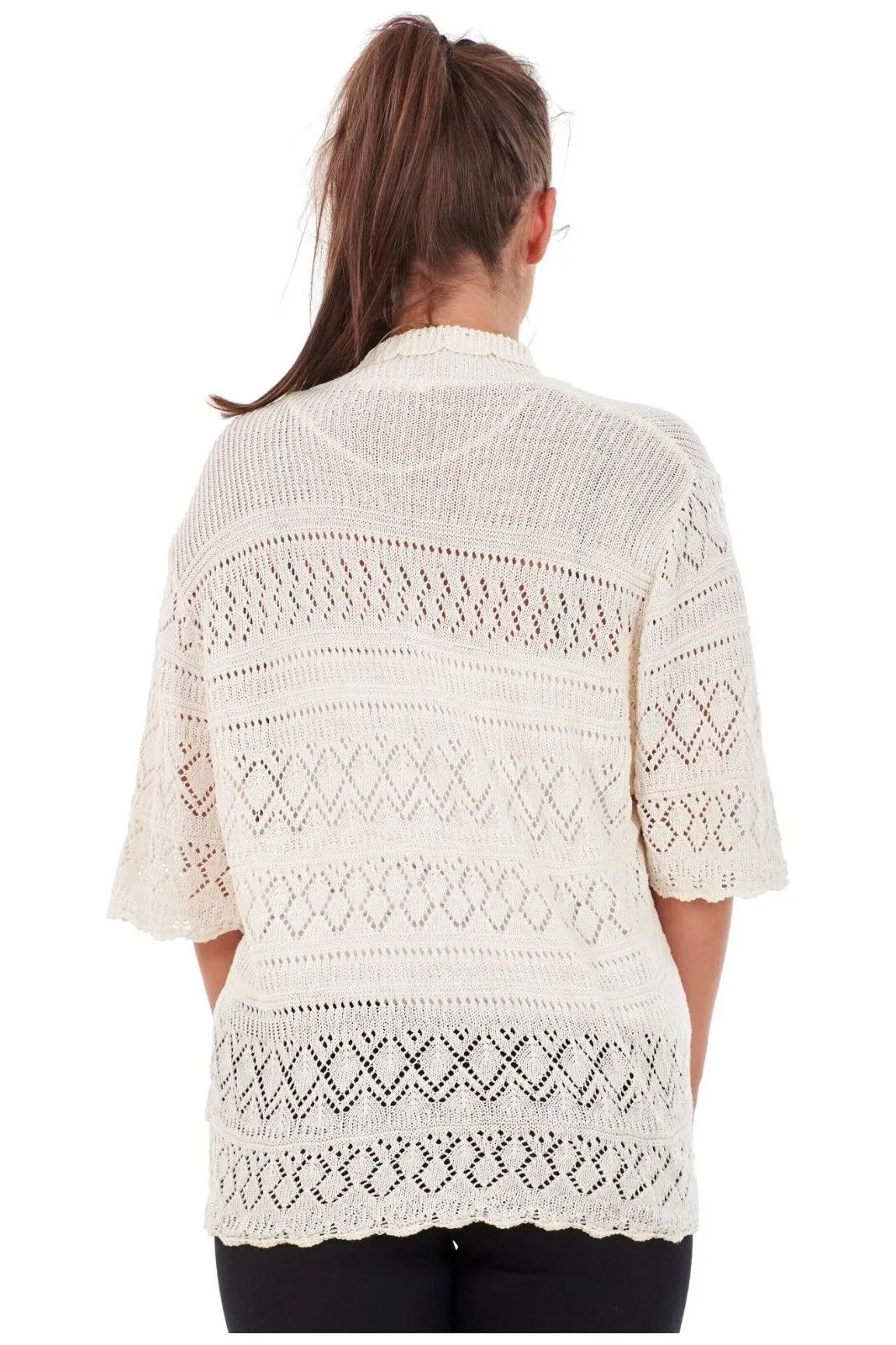 Plus Size Knitted Crochet Short Sleeve Shrug - White Wine Yellow Turquoise