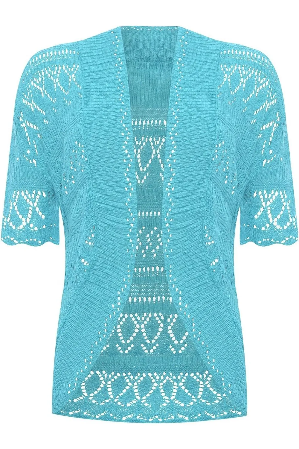 Plus Size Knitted Crochet Short Sleeve Shrug - White Wine Yellow Turquoise