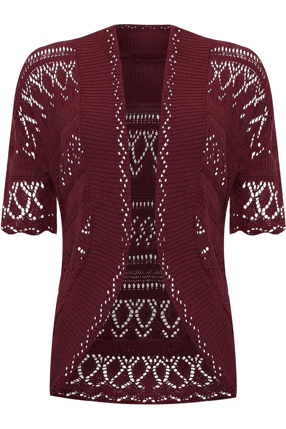 Plus Size Knitted Crochet Short Sleeve Shrug - White Wine Yellow Turquoise