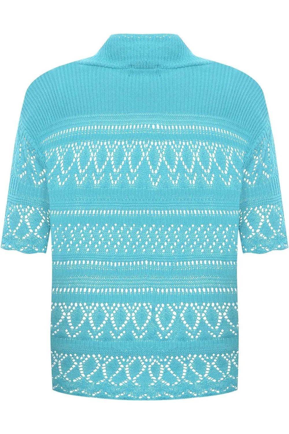 Plus Size Knitted Crochet Short Sleeve Shrug - White Wine Yellow Turquoise