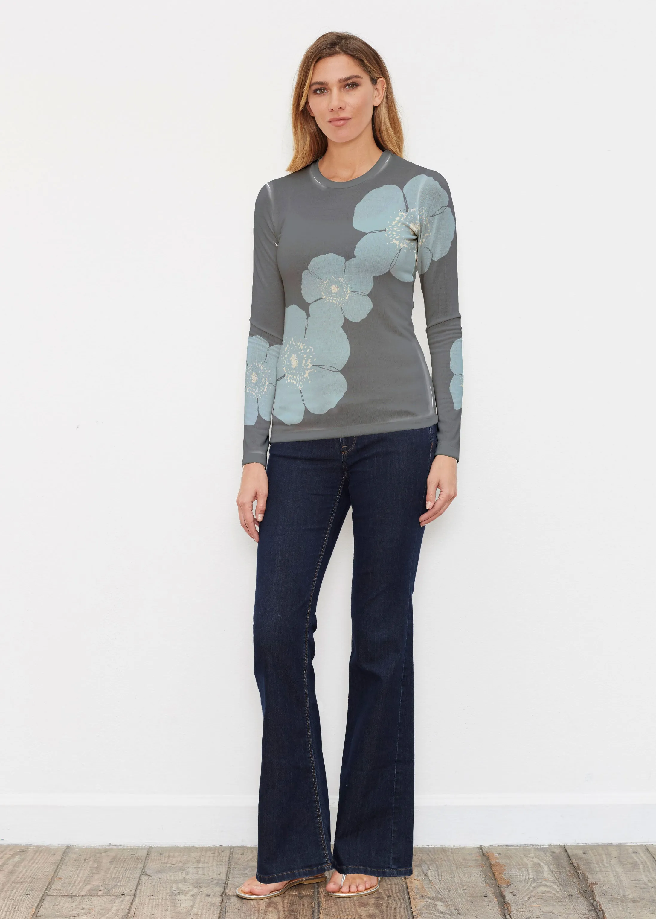 Poppy SteelBlue-Grey (7066) ~ Butterknit Long Sleeve Crew Top