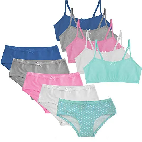 Popular Matching Girls Underwear Set - Crop Cami Training Bras for Girls with Hipster Girls Panties 10 pieces