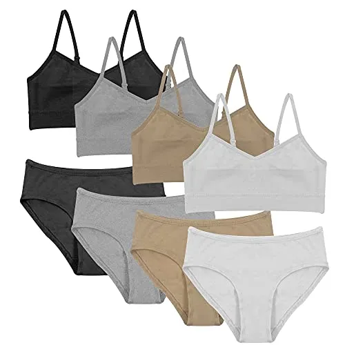 Popular Matching Girls Underwear Set - Crop Cami Training Bras for Girls with Hipster Girls Panties 10 pieces