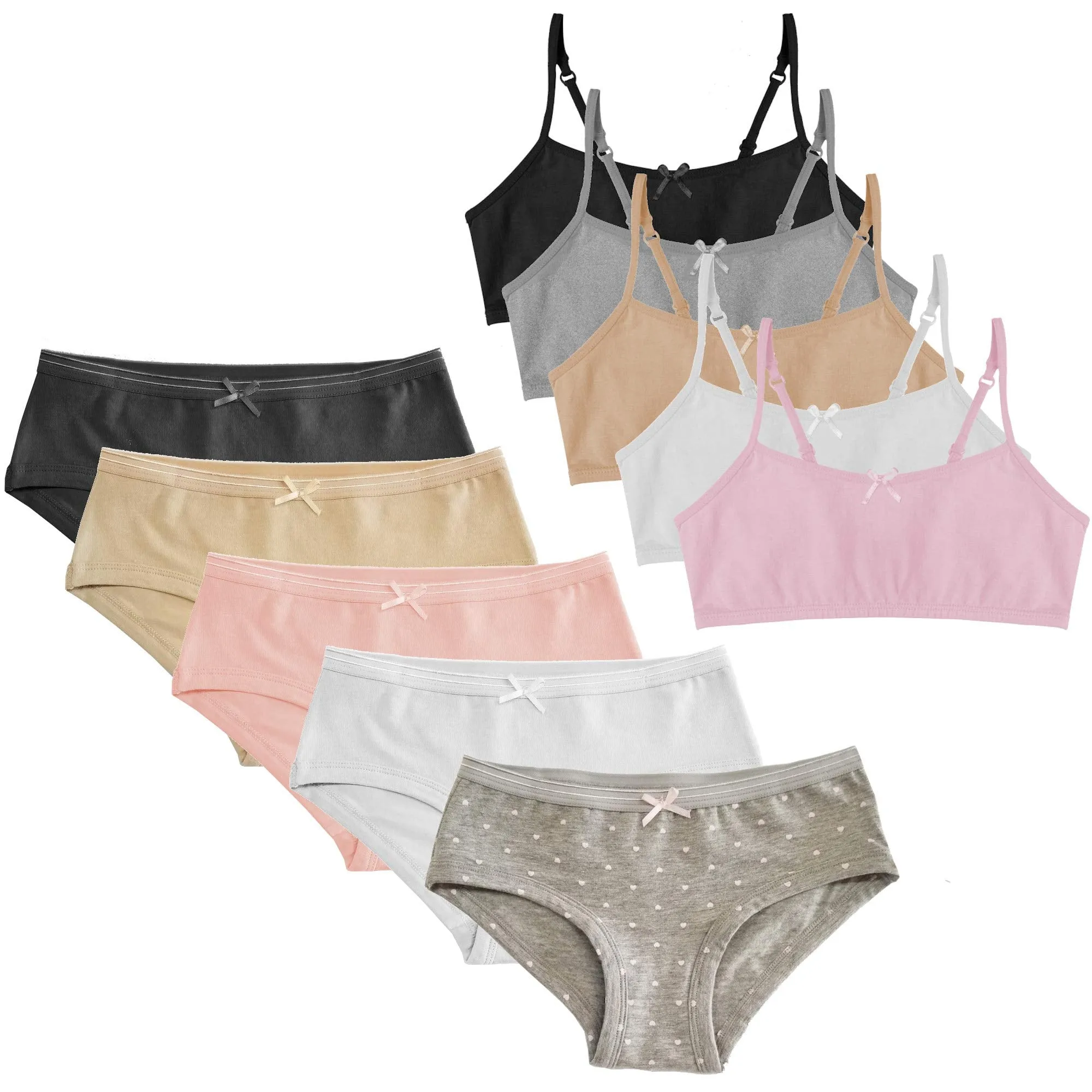 Popular Matching Girls Underwear Set - Crop Cami Training Bras for Girls with Hipster Girls Panties 10 pieces