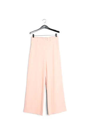 Powder pink belted high-waisted wide-leg jeans
