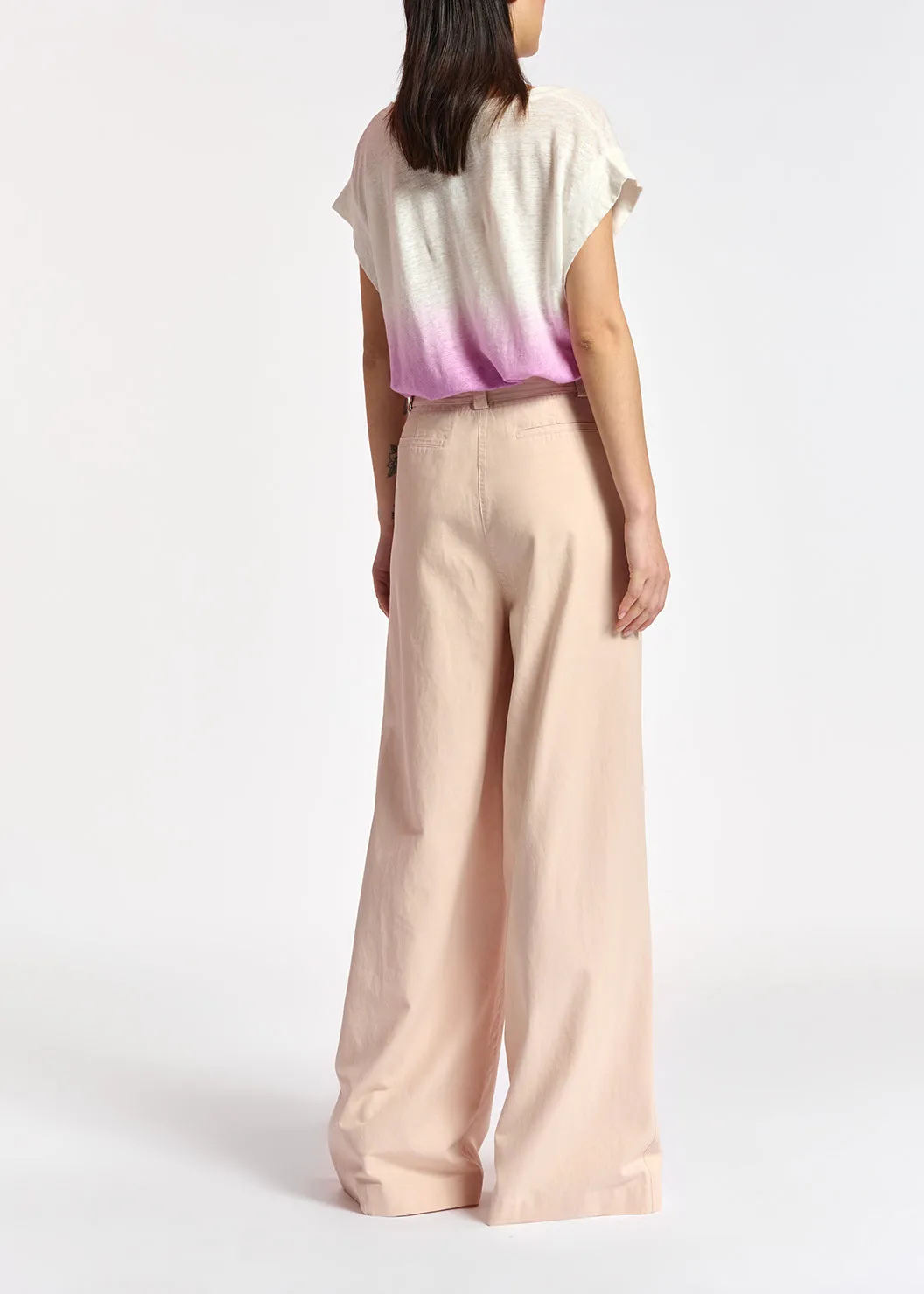 Powder pink belted high-waisted wide-leg jeans
