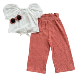 Puff Sleeve Cotton Muslin Set with Sunglasses