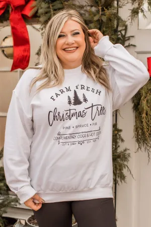 "Farm Fresh Christmas Trees" Graphic Crewneck- White