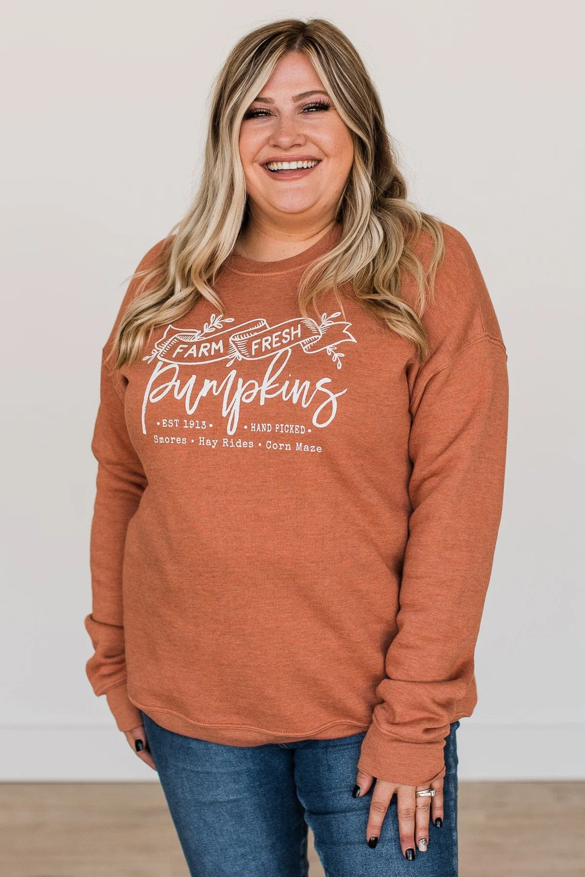 "Farm Fresh Pumpkins" Crew Neck- Pumpkin Orange