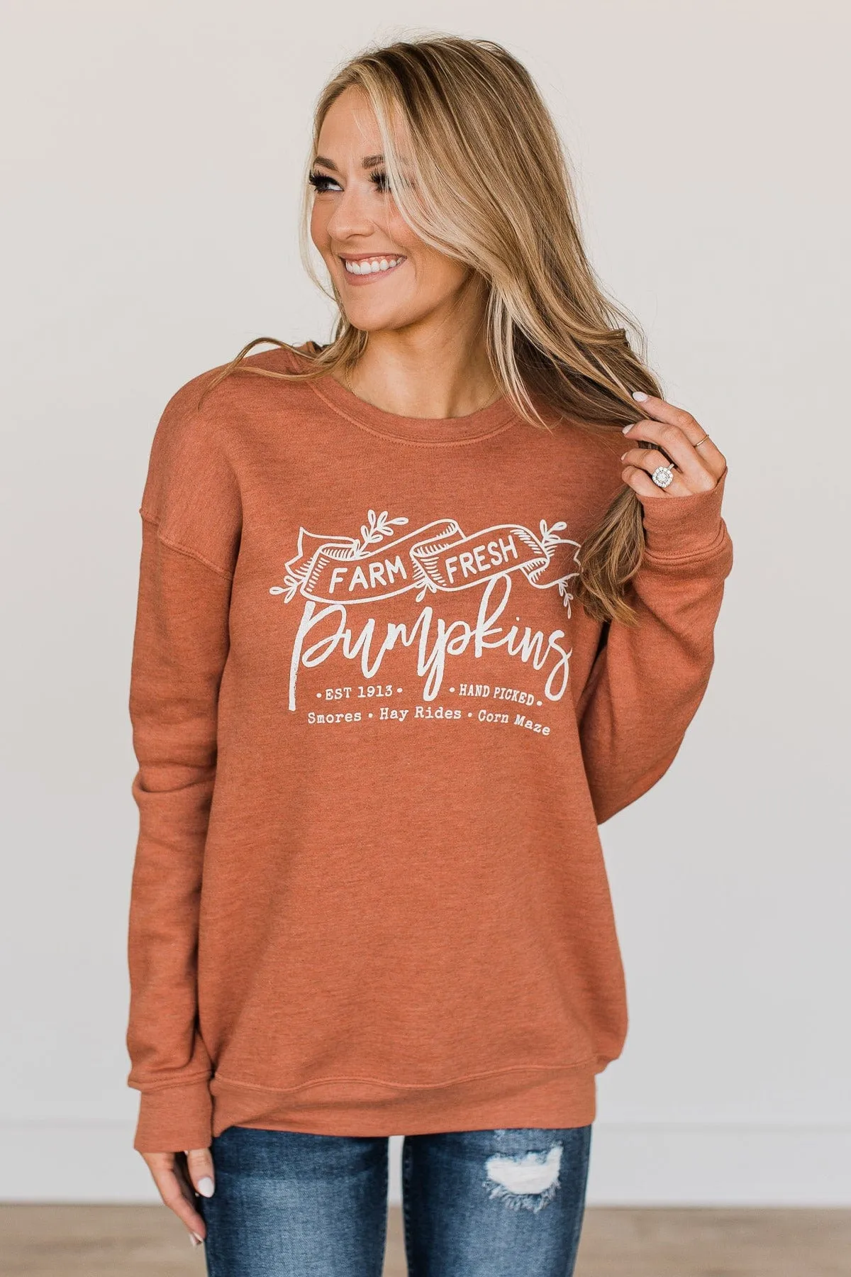 "Farm Fresh Pumpkins" Crew Neck- Pumpkin Orange