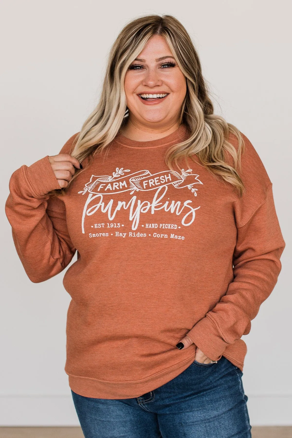"Farm Fresh Pumpkins" Crew Neck- Pumpkin Orange