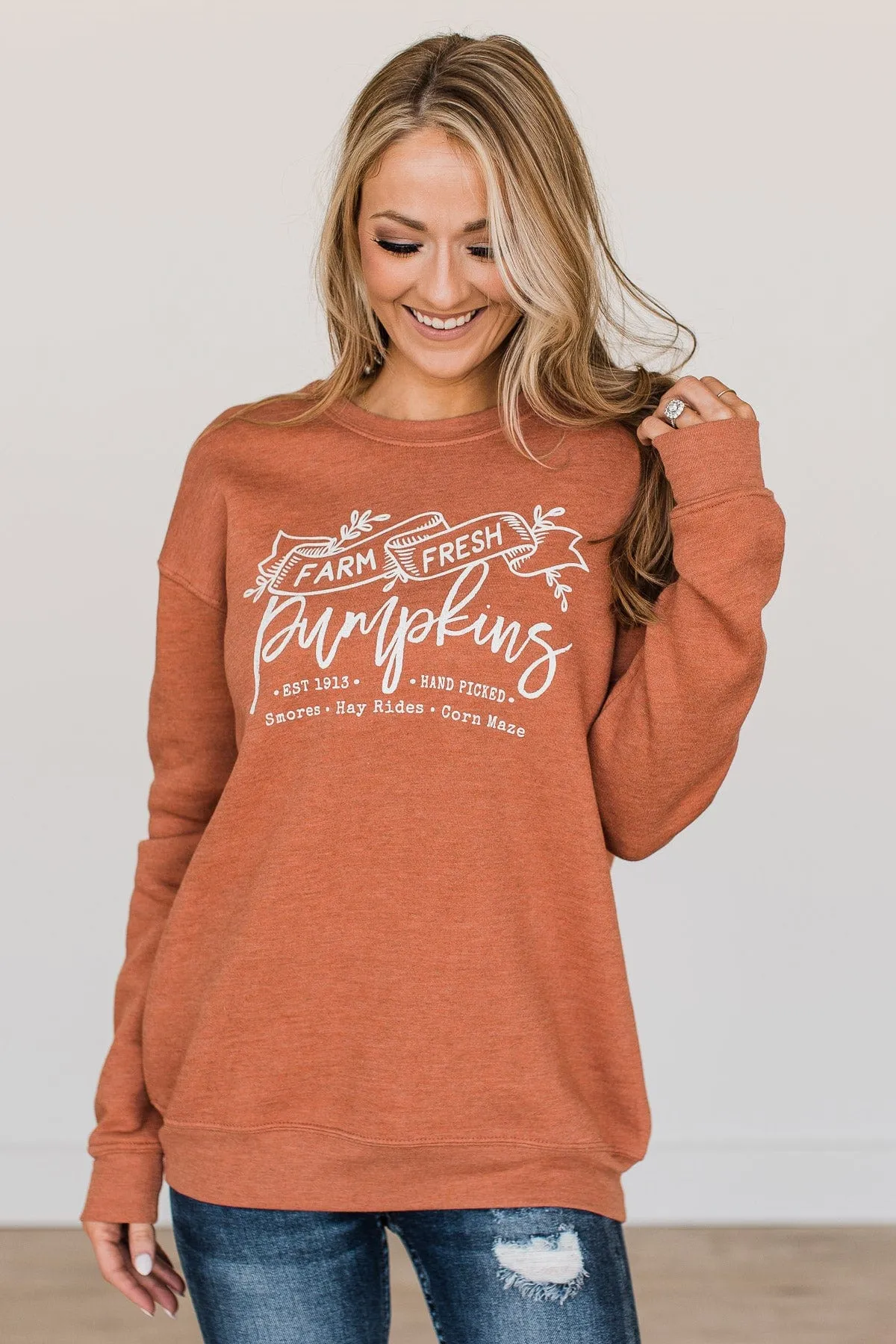 "Farm Fresh Pumpkins" Crew Neck- Pumpkin Orange