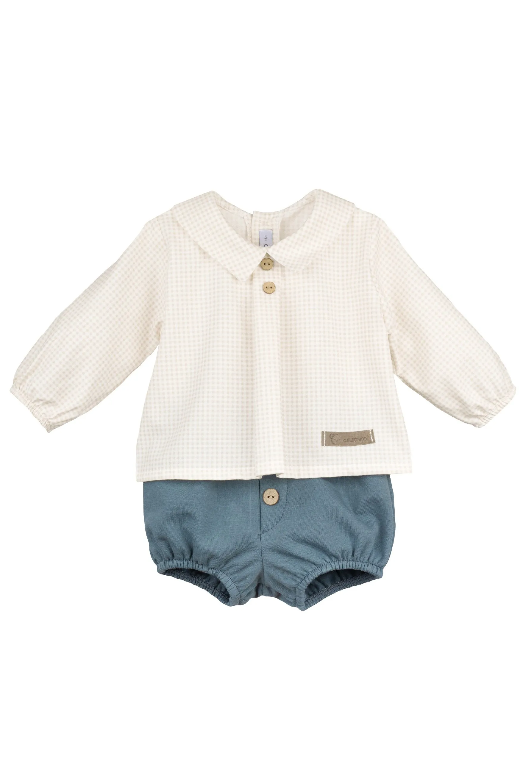 "Frederick" Sand Gingham Shirt & Teal Jam Pants