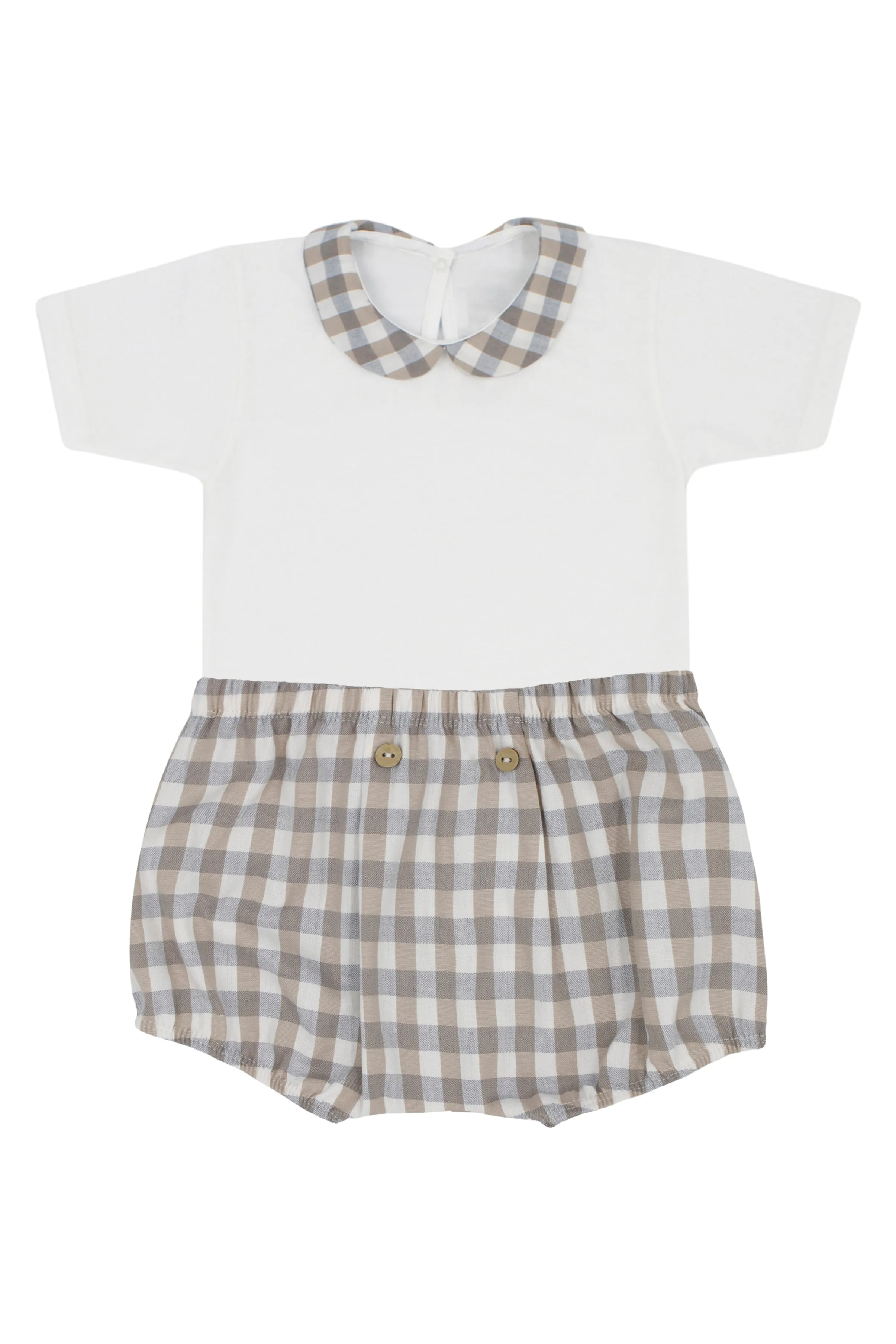 "Joey" Beige & Blue Check Bodysuit & Jam Pants