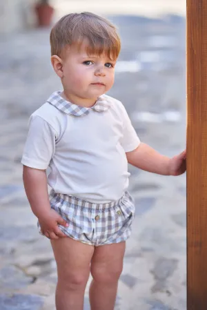 "Joey" Beige & Blue Check Bodysuit & Jam Pants