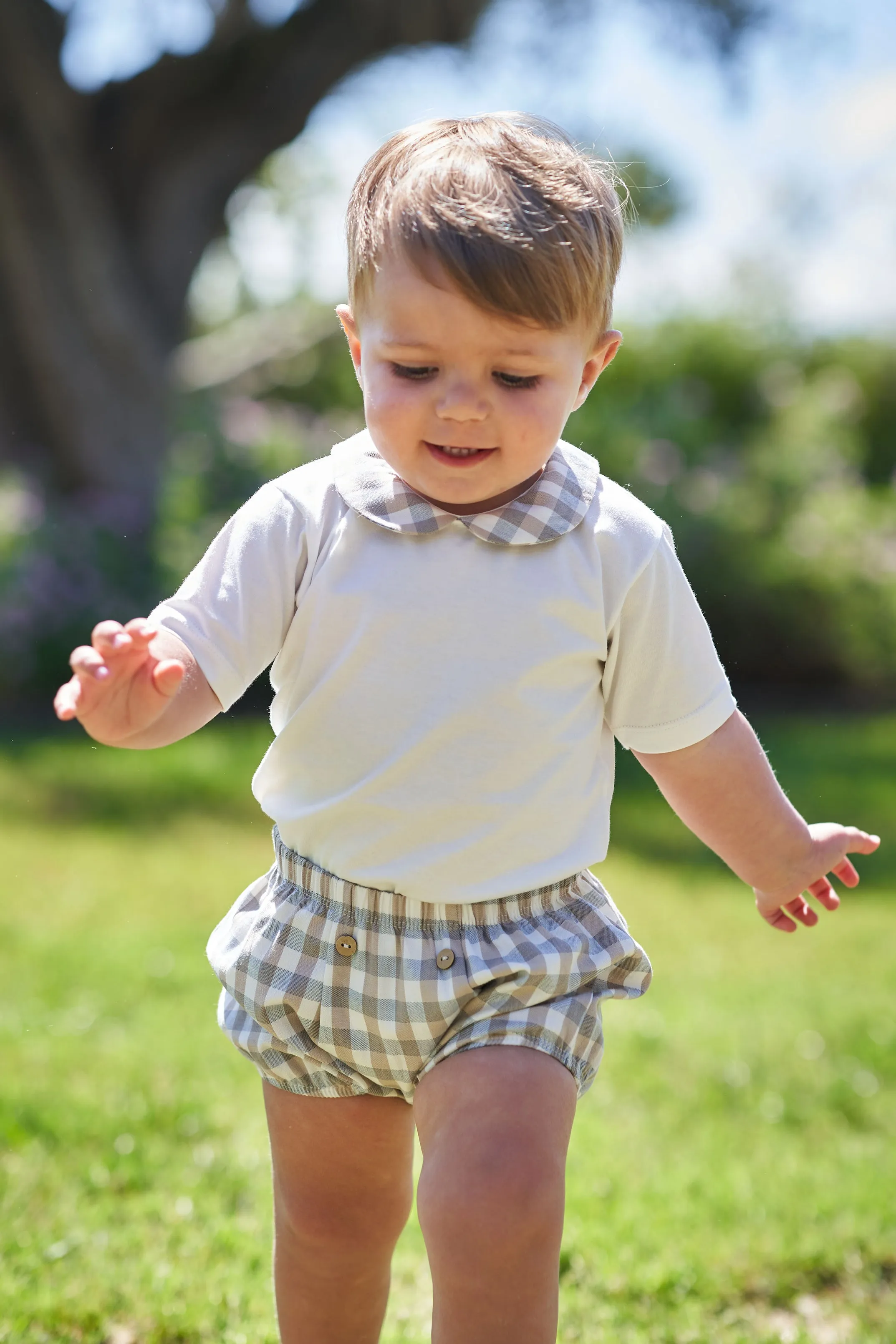 "Joey" Beige & Blue Check Bodysuit & Jam Pants