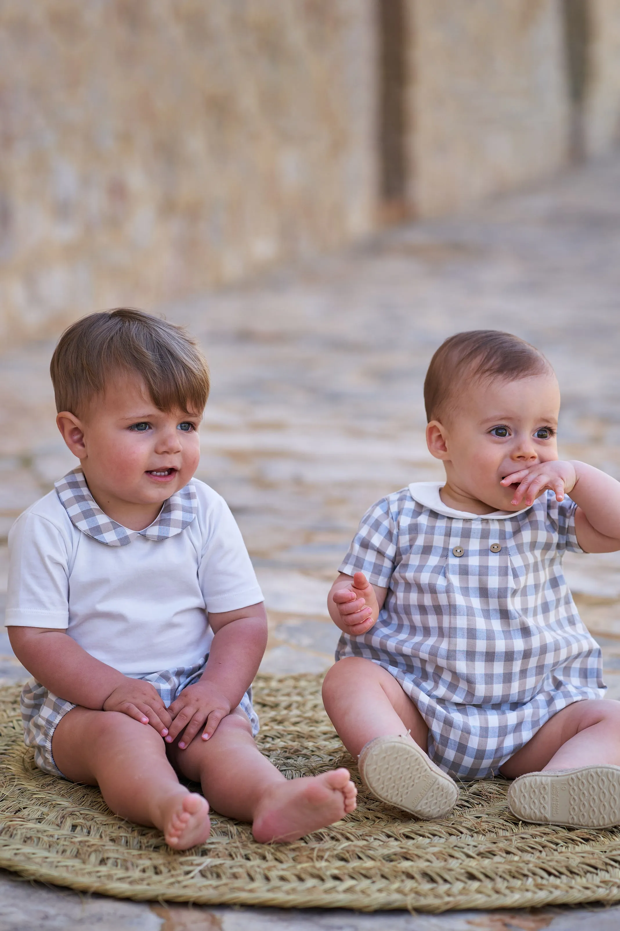 "Joey" Beige & Blue Check Bodysuit & Jam Pants