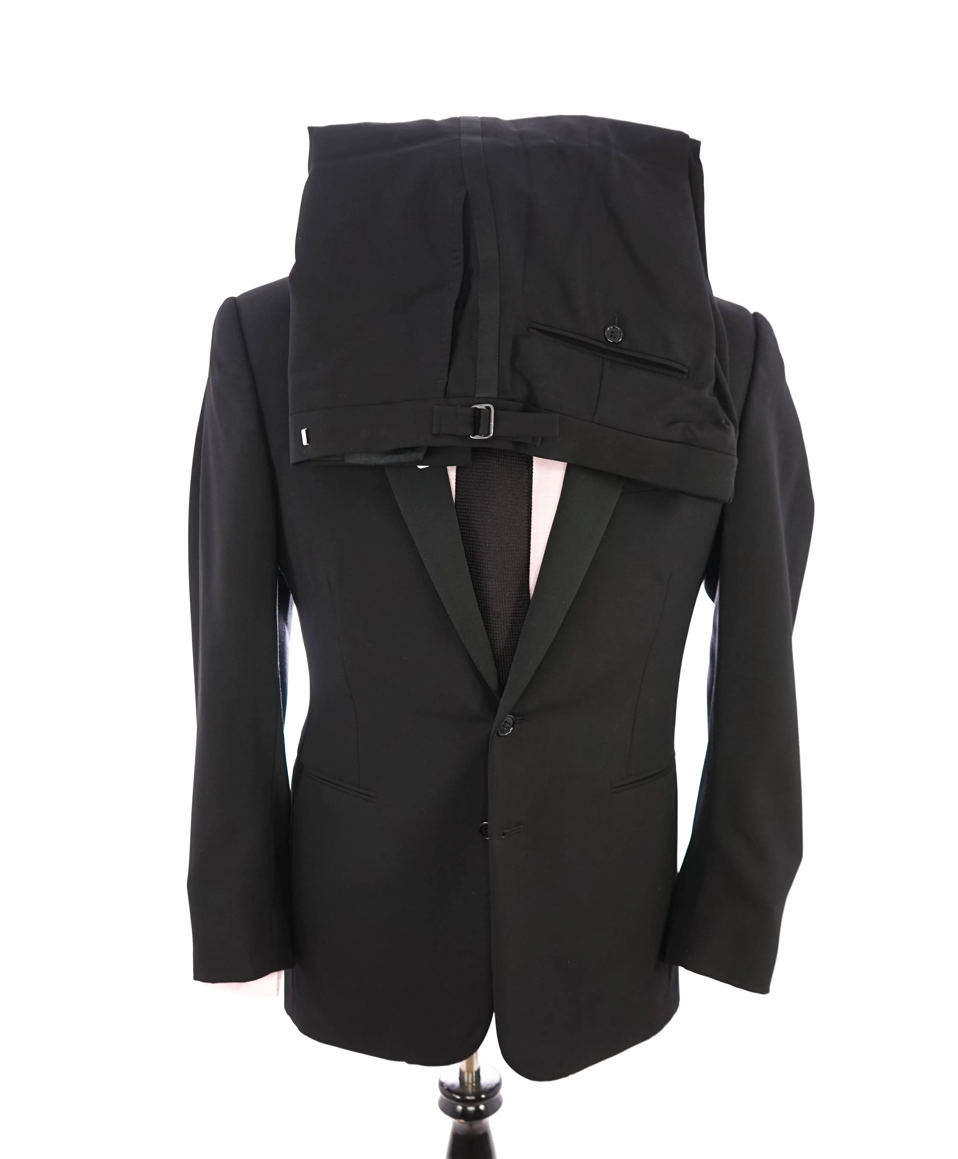 RALPH LAUREN BLACK LABEL - Notch Lapel Black Tuxedo Suit With Side Tabs - 40R