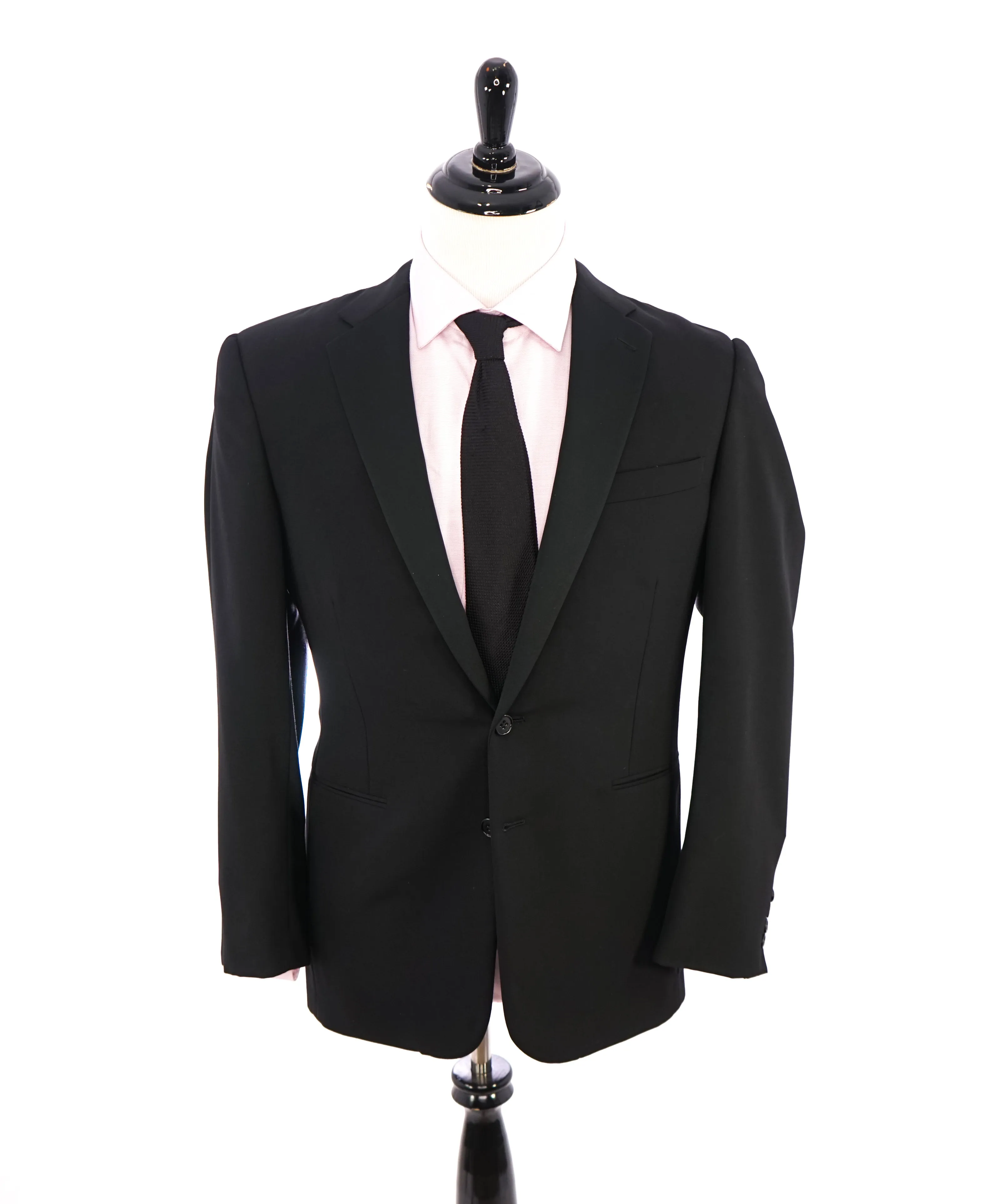 RALPH LAUREN BLACK LABEL - Notch Lapel Black Tuxedo Suit With Side Tabs - 40R