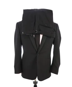 RALPH LAUREN BLACK LABEL - Notch Lapel Black Tuxedo Suit With Side Tabs - 40R