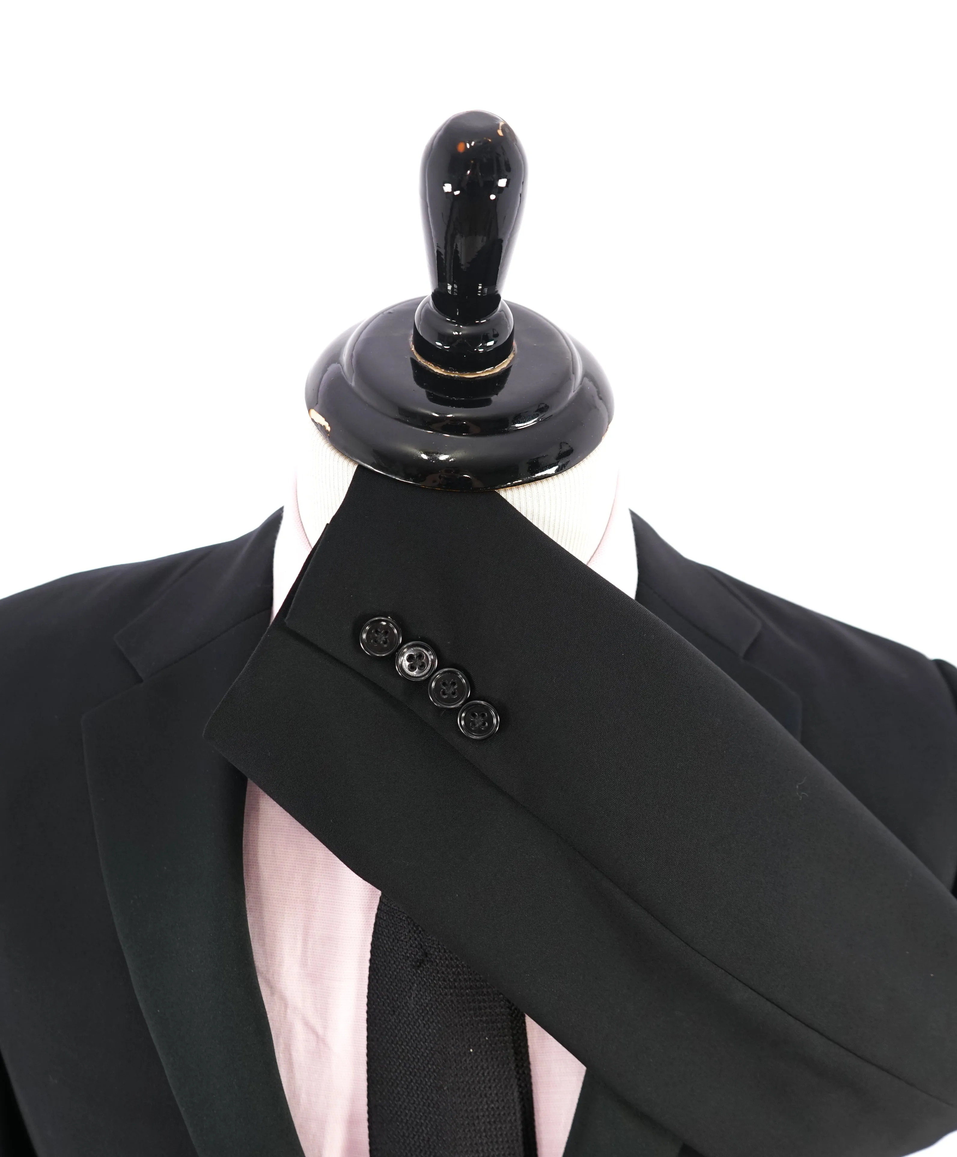 RALPH LAUREN BLACK LABEL - Notch Lapel Black Tuxedo Suit With Side Tabs - 40R