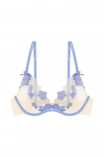 Rayne Gold and Lilac Satin Floral Embroidered Plunge Bra -