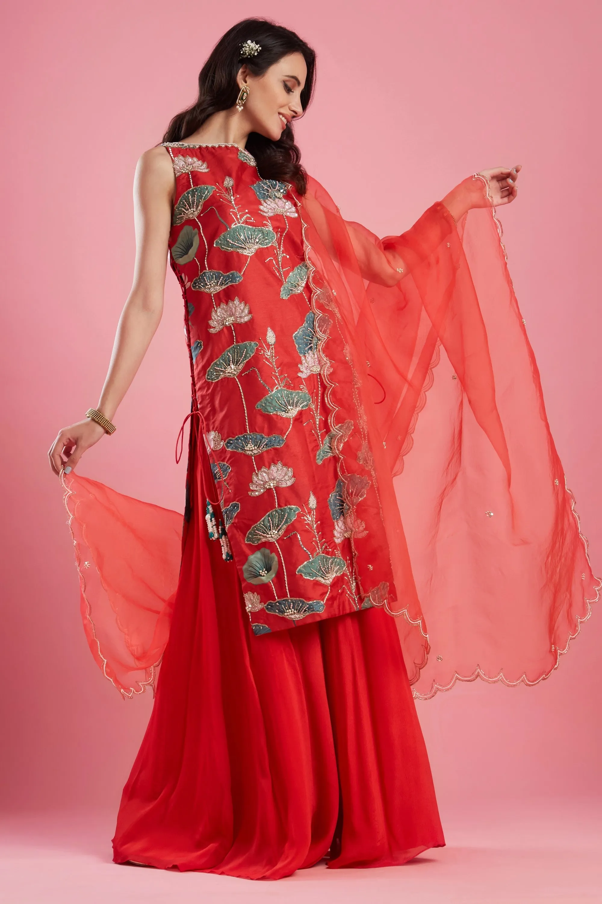 Red Straight Tunic Set