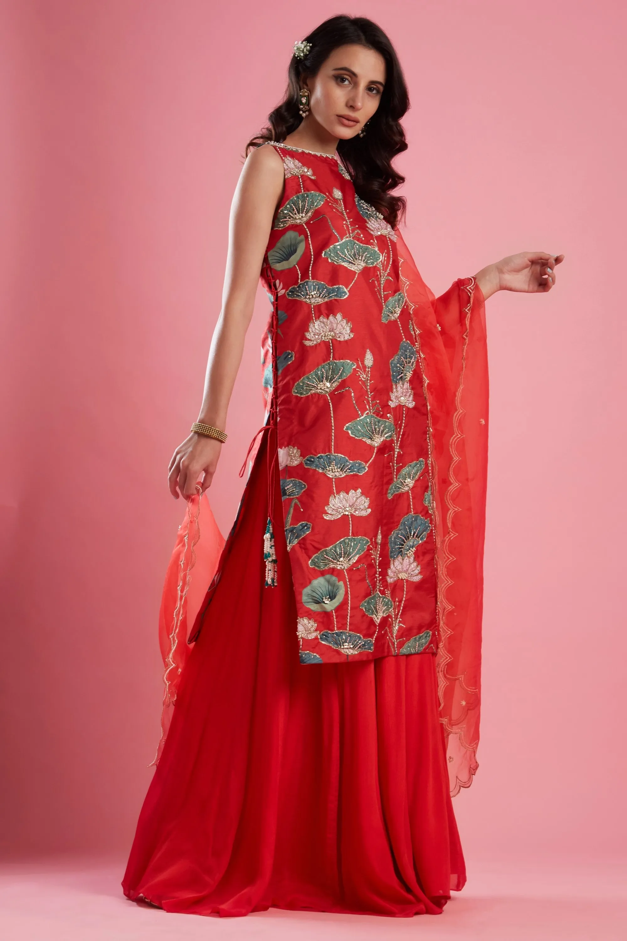 Red Straight Tunic Set