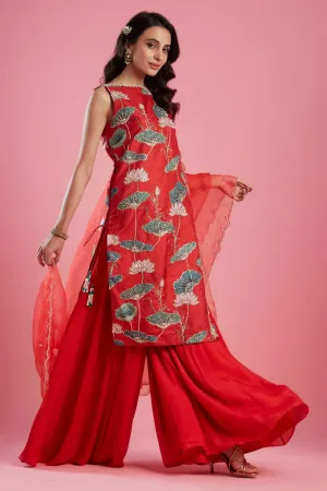 Red Straight Tunic Set