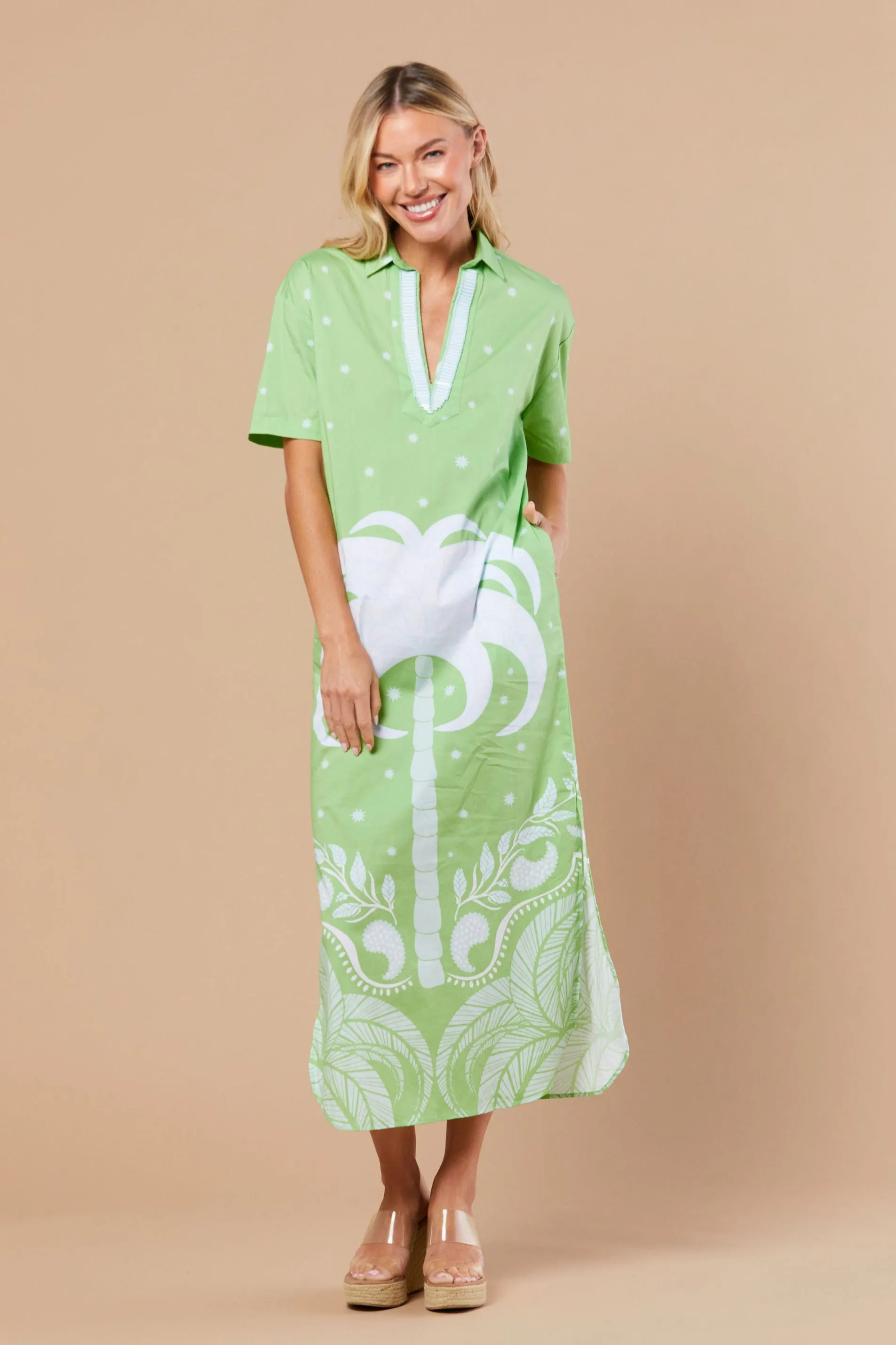 Reese Dress in Celedon Palmetto