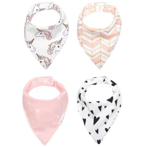 Reversible & Waterproof Cotton Bandana Bibs - Pink/Gold Unicorn