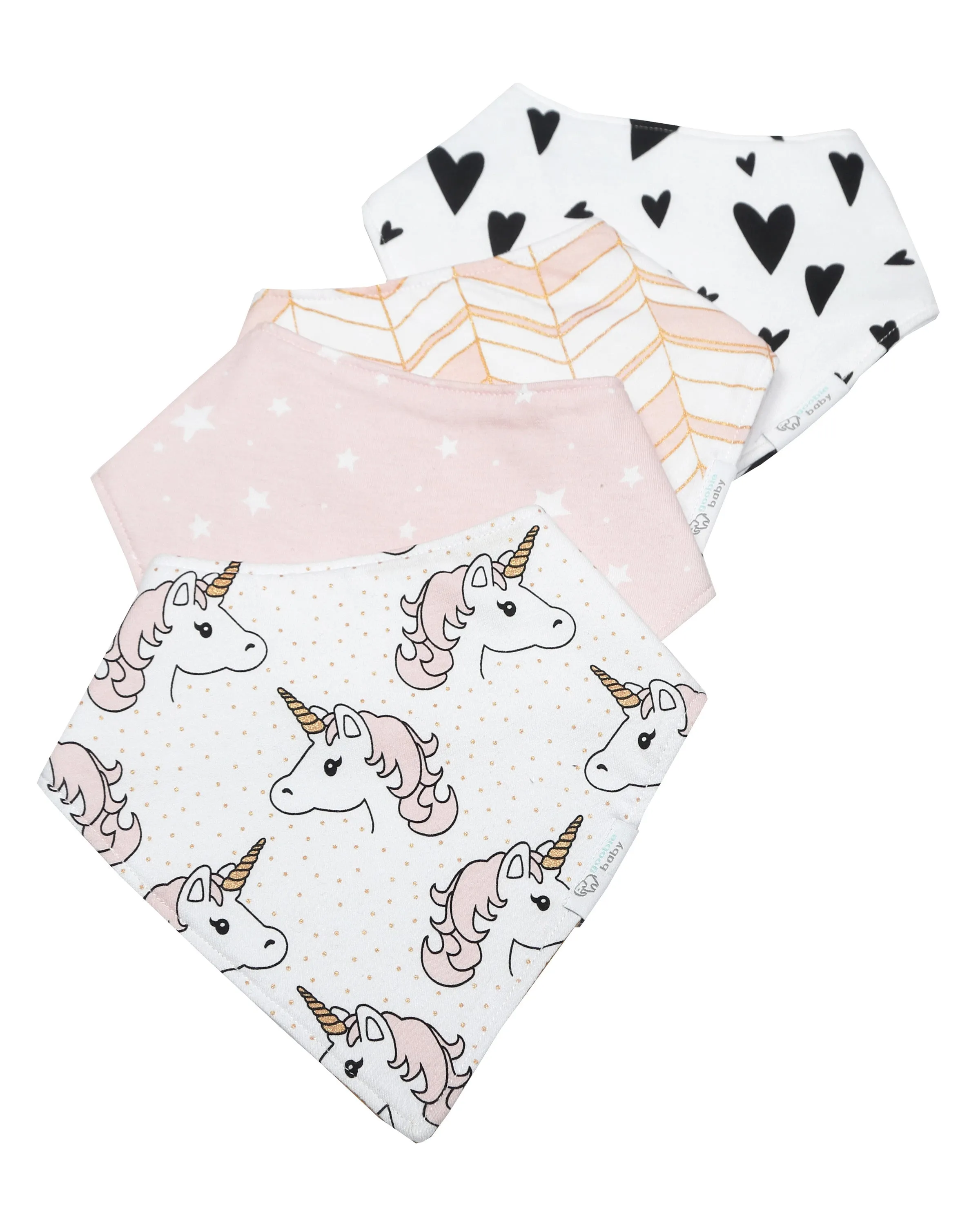 Reversible & Waterproof Cotton Bandana Bibs - Pink/Gold Unicorn