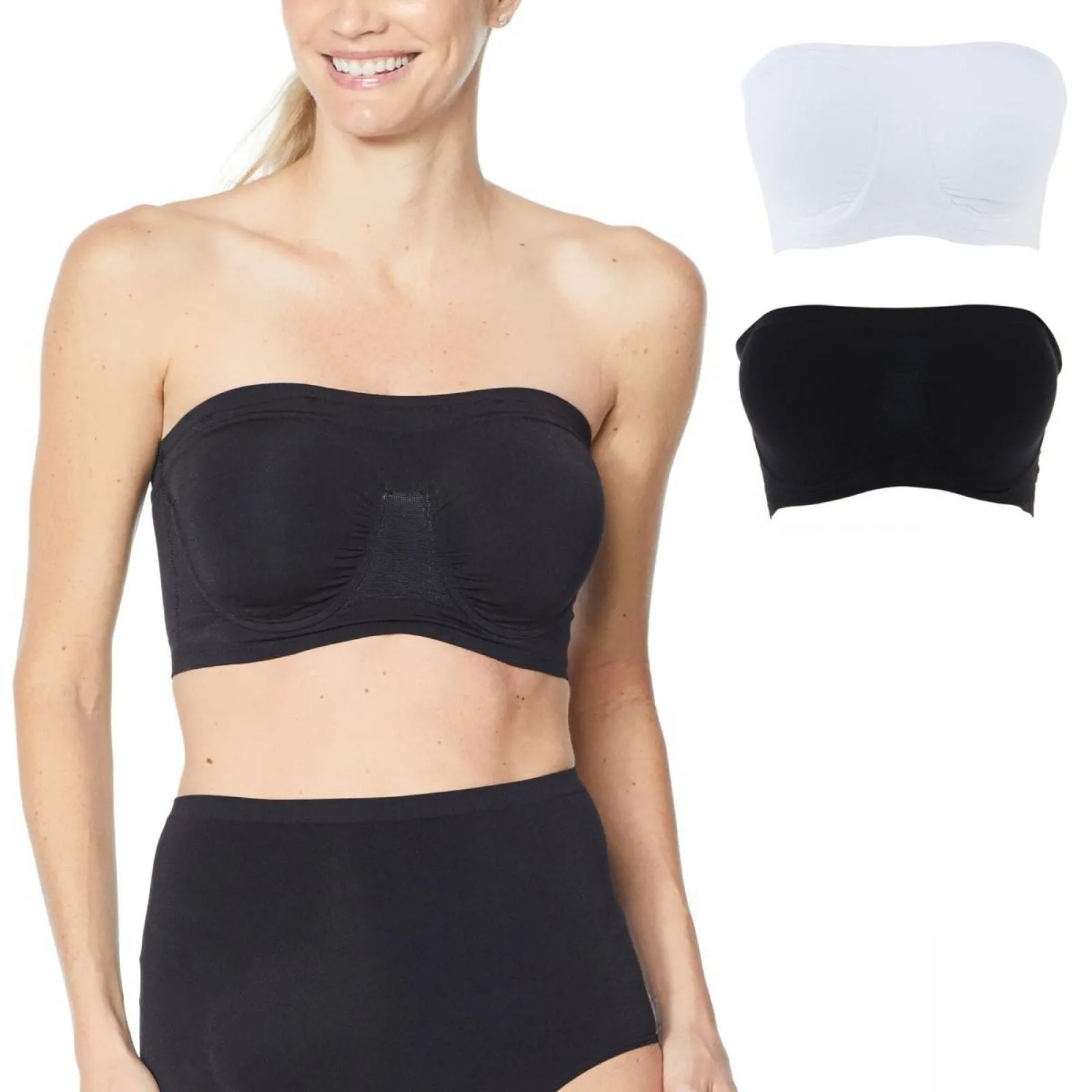 Rhonda Shear 2 Pack Underwire Bandeau Bras Black/ White XS