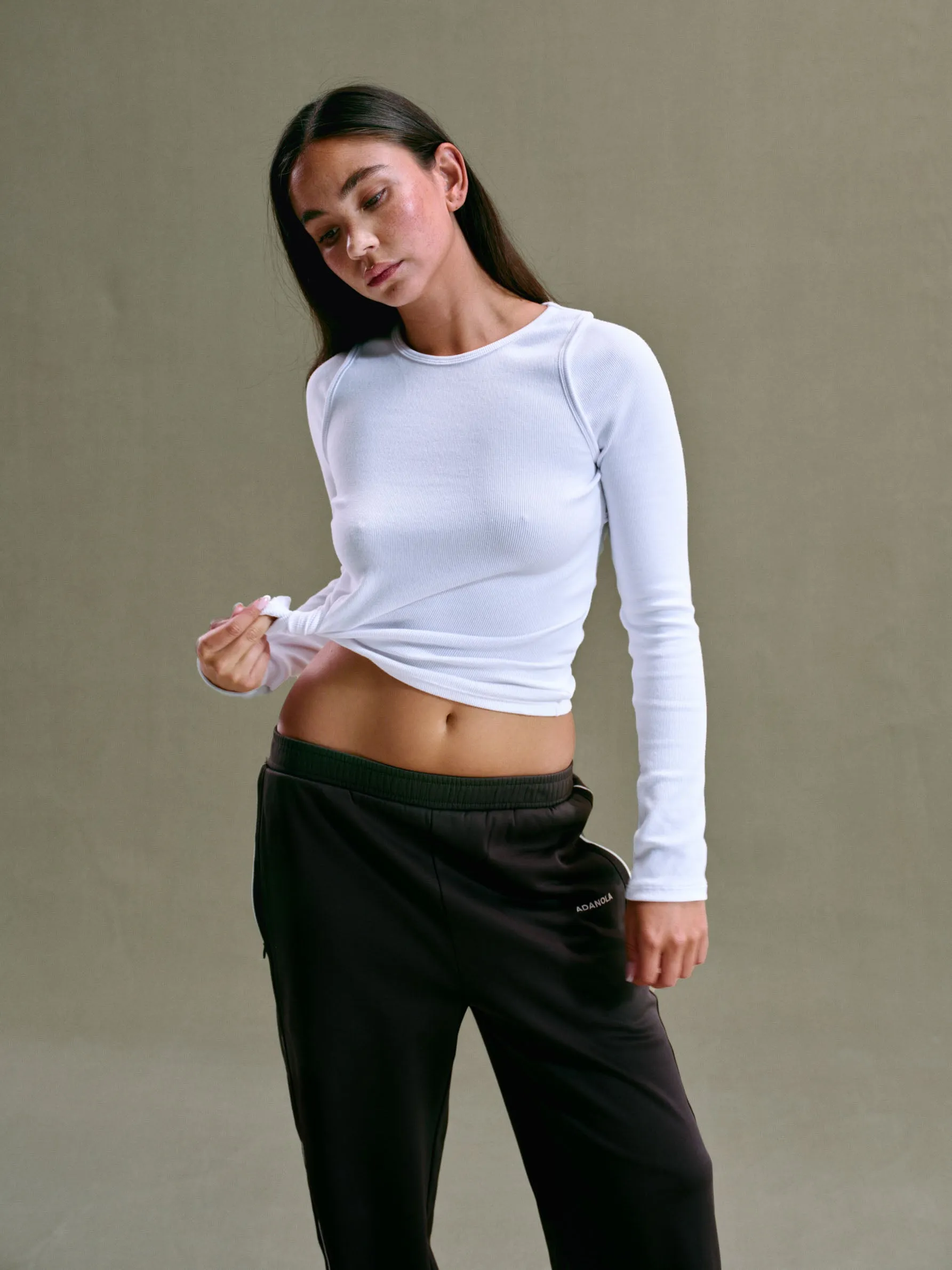 Rib Long Sleeve Open Back Top - White