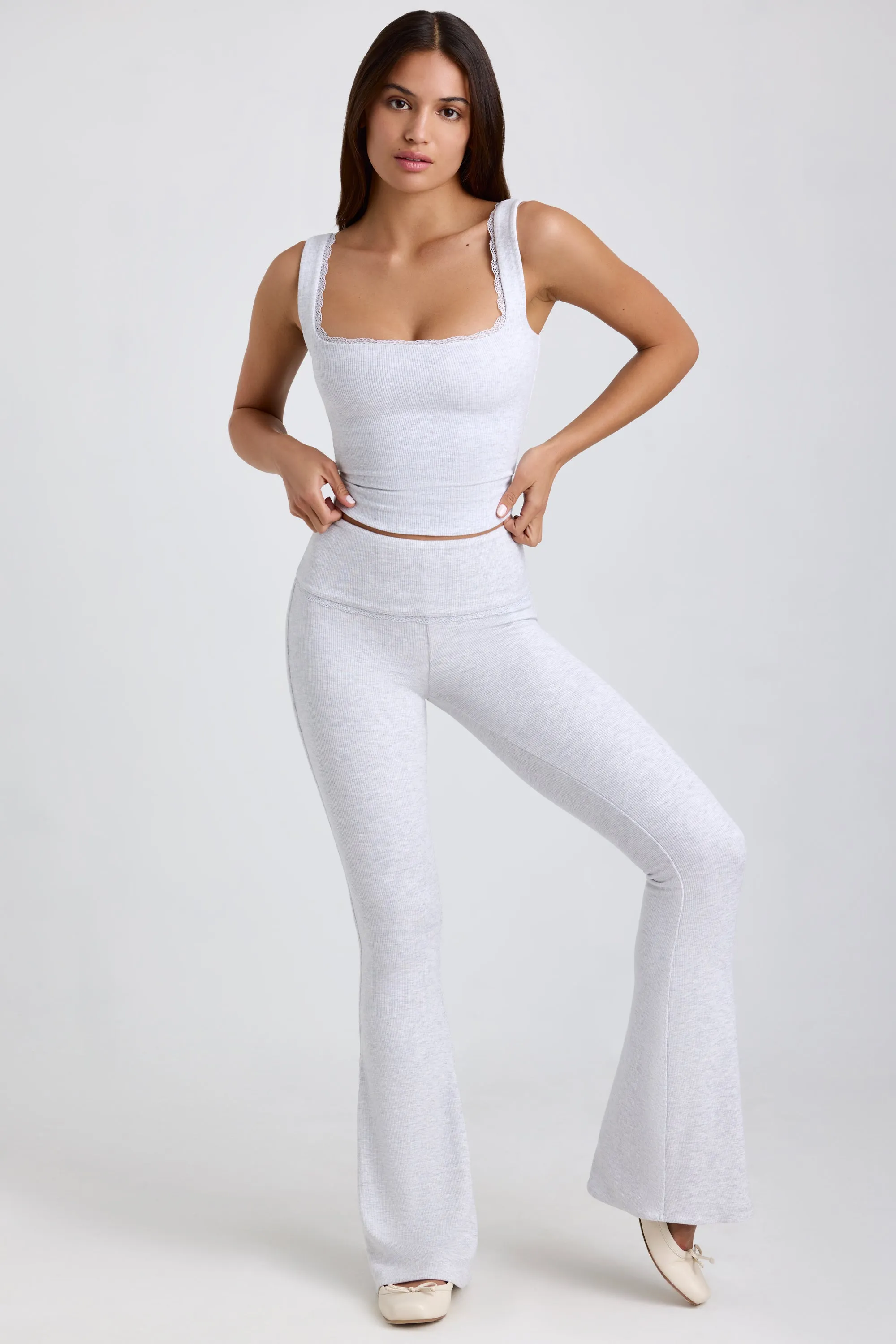 Ribbed Modal Lace-Trim Tank Top in Grey