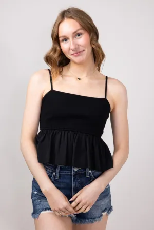 Ruffle Flare Hem Cami Tank Top for Women in Black | IBT26477-BLACK