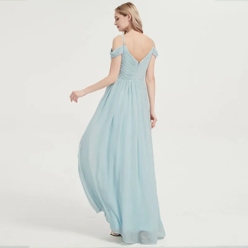Rusty Red  Spaghetti Straps Pleated Chiffon Maxi Bridesmaid Dress