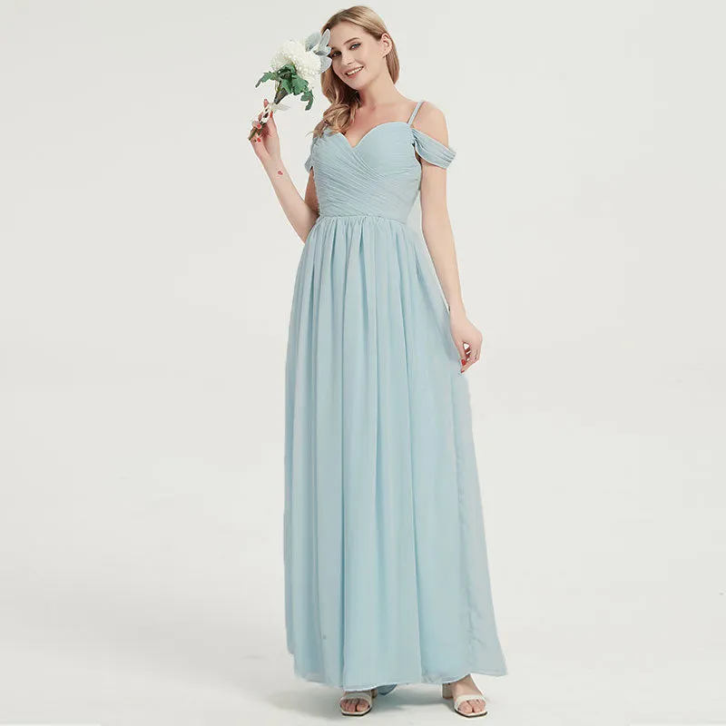 Rusty Red  Spaghetti Straps Pleated Chiffon Maxi Bridesmaid Dress