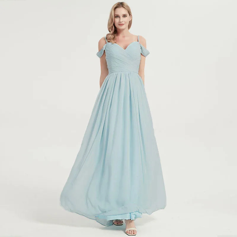 Rusty Red  Spaghetti Straps Pleated Chiffon Maxi Bridesmaid Dress