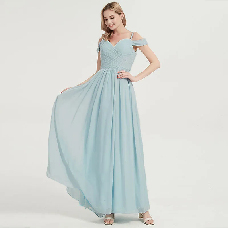 Rusty Red  Spaghetti Straps Pleated Chiffon Maxi Bridesmaid Dress