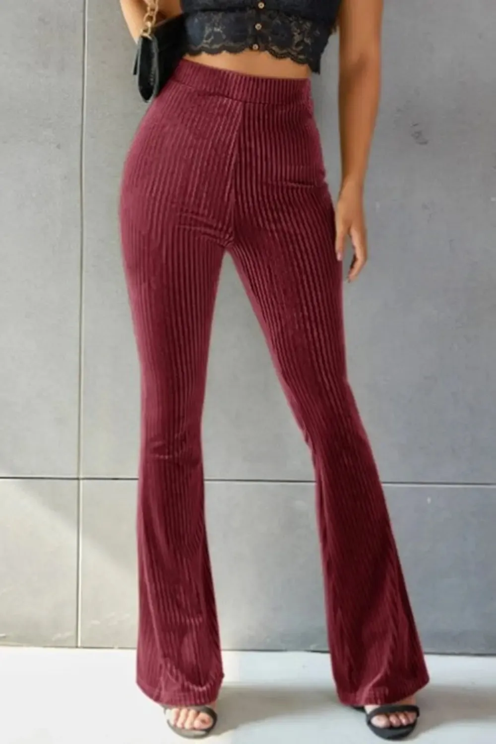 'Ruth' Ribbed High Waist Flare Pants