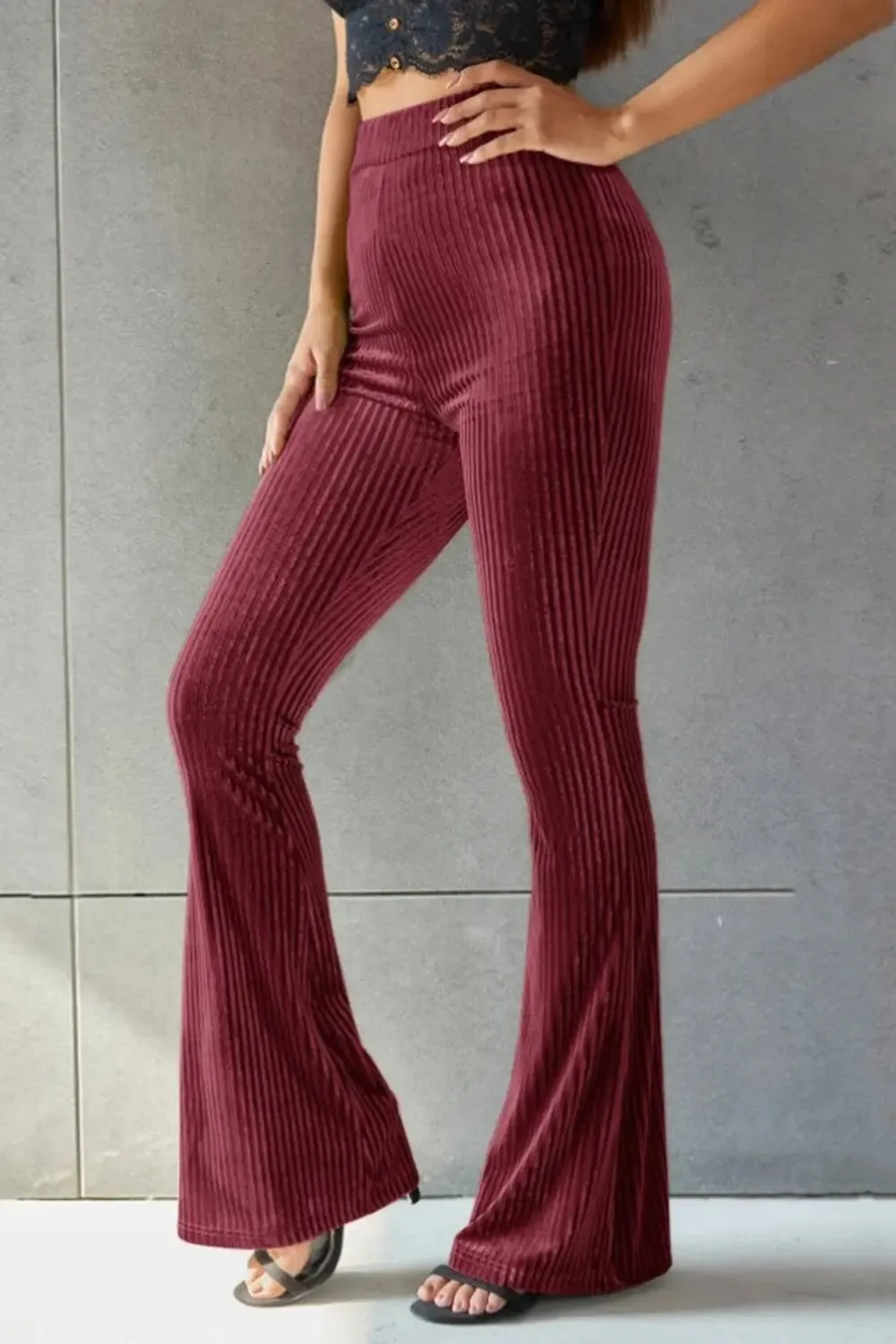 'Ruth' Ribbed High Waist Flare Pants