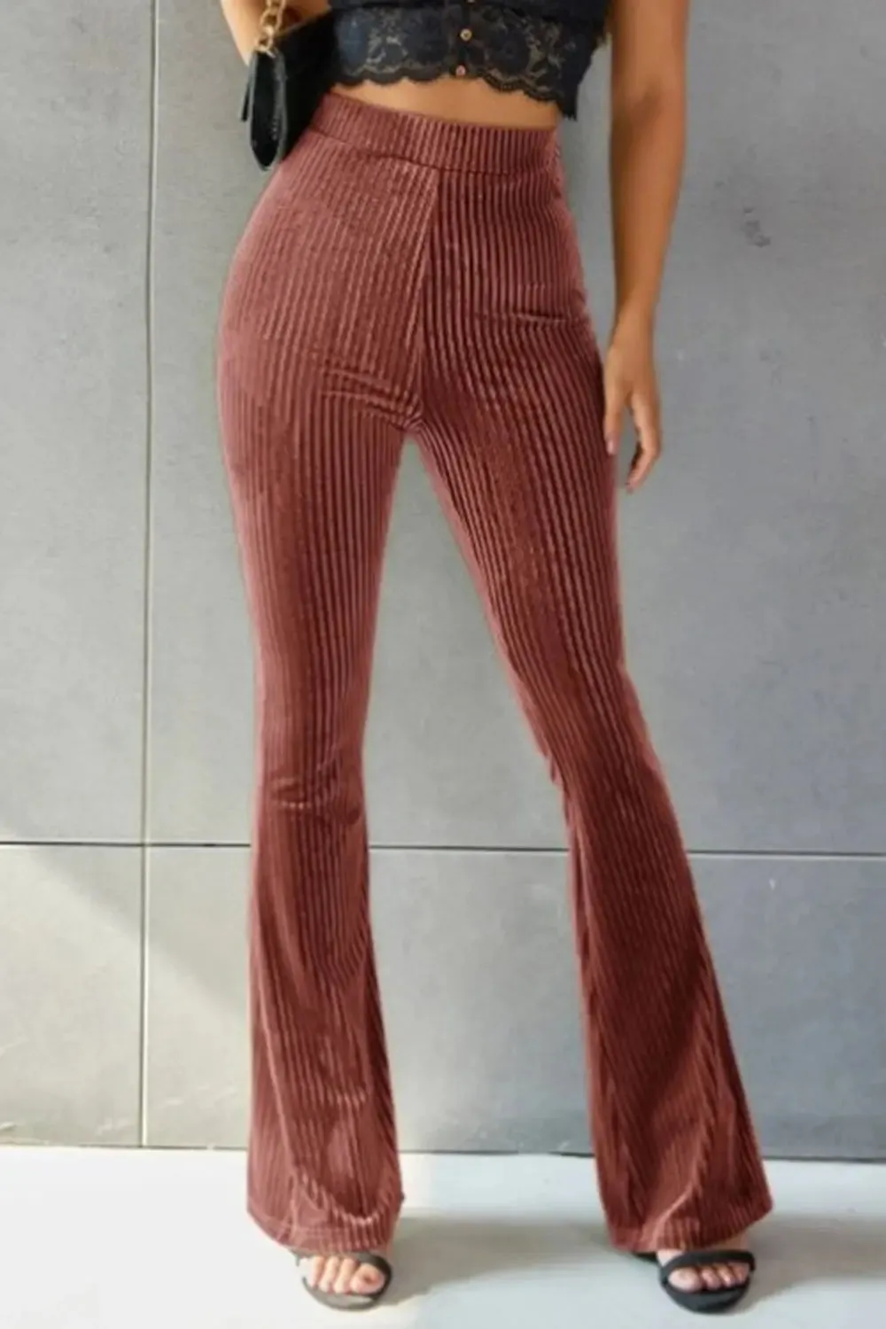'Ruth' Ribbed High Waist Flare Pants