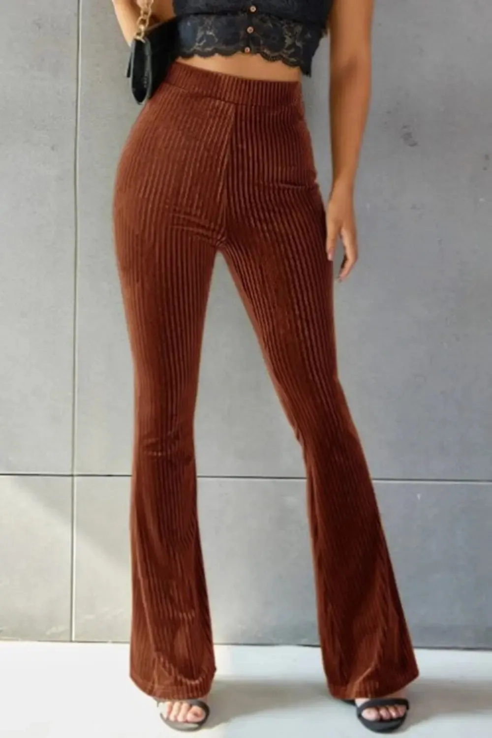 'Ruth' Ribbed High Waist Flare Pants